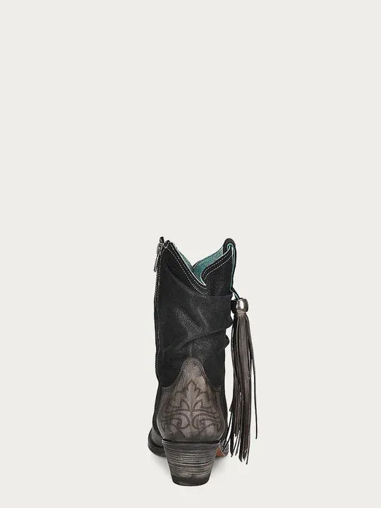 BLACK LAMB SIDE FRINGE BOOTIE Style No. F1256