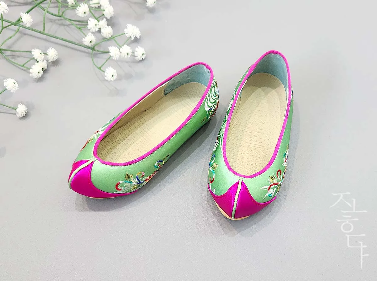 Colorful Flower Baby Girl Hanbok Shoes in Jade