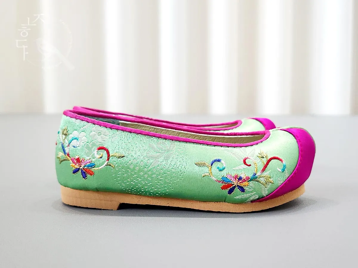 Colorful Flower Baby Girl Hanbok Shoes in Jade