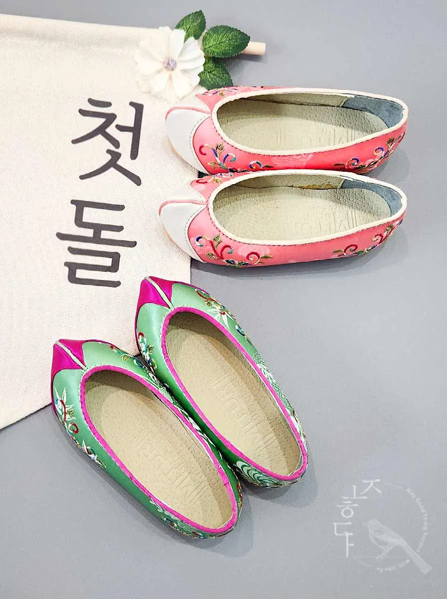 Colorful Flower Baby Girl Hanbok Shoes in Jade