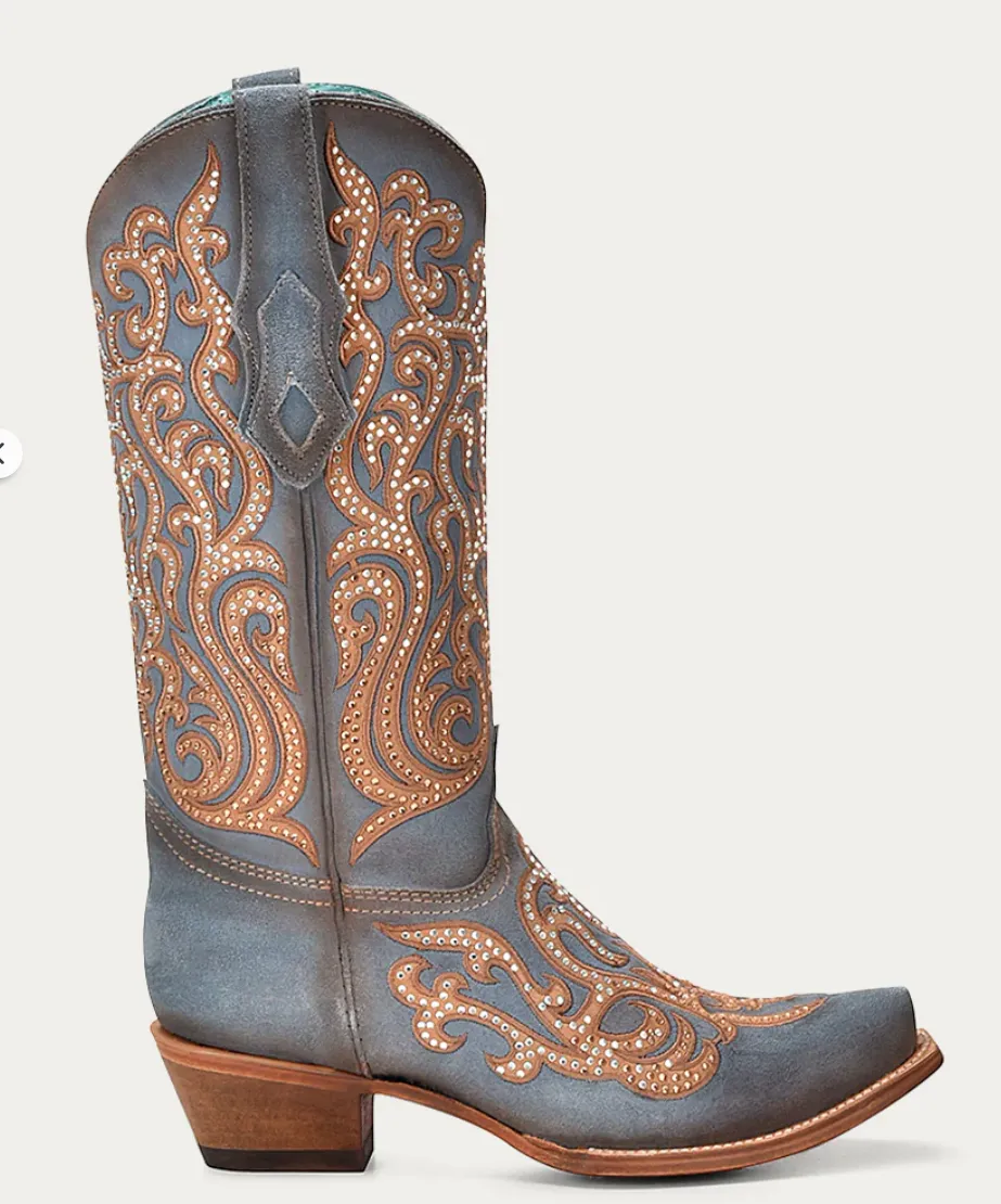Corral Ladies Blue Overlay and Crystals Boots Style C4124