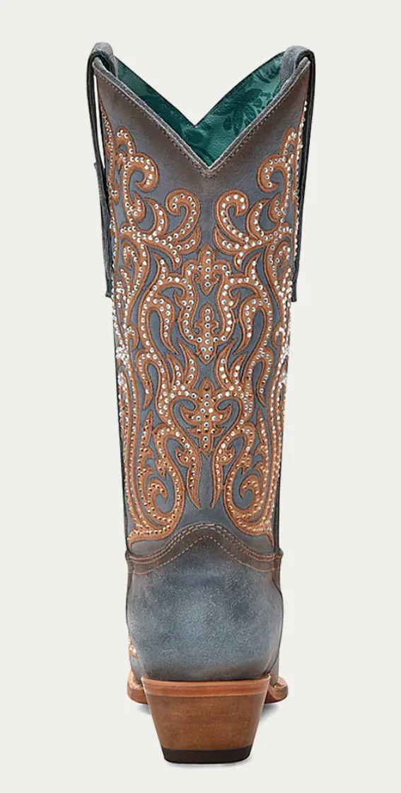Corral Ladies Blue Overlay and Crystals Boots Style C4124
