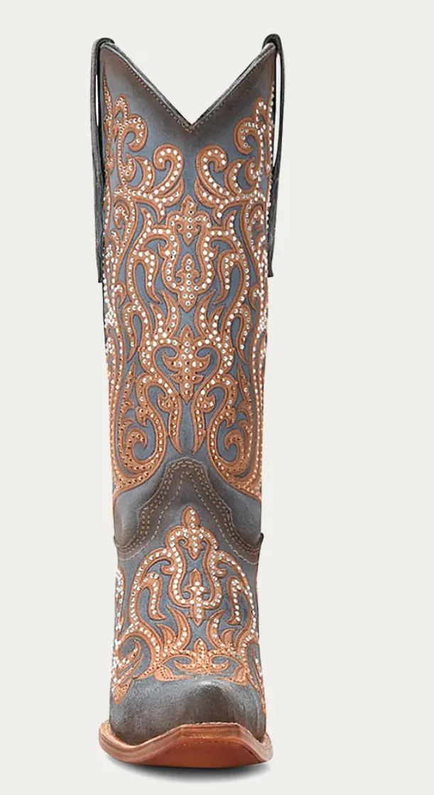 Corral Ladies Blue Overlay and Crystals Boots Style C4124