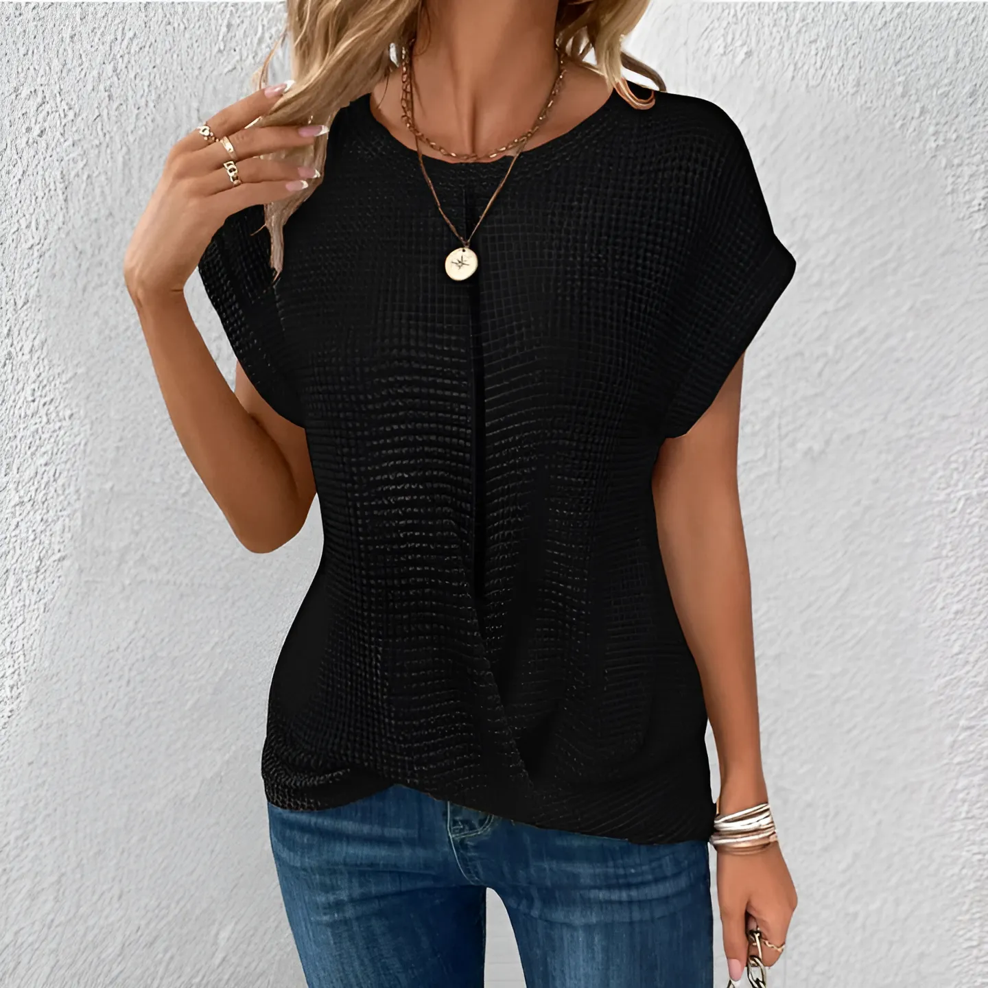 Elara  Sculpted Waffle-Knit Top