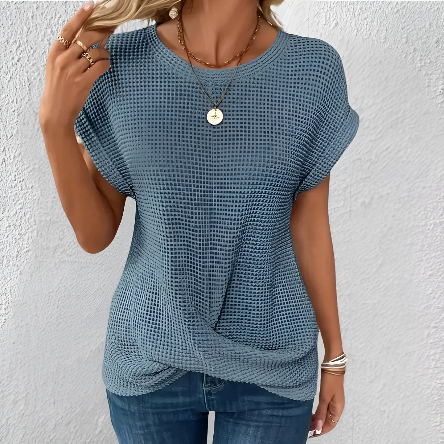 Elara  Sculpted Waffle-Knit Top