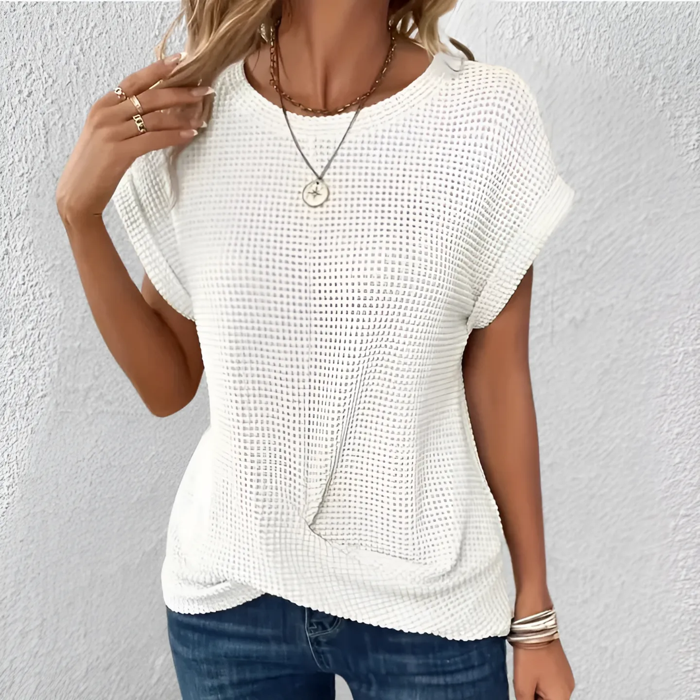 Elara  Sculpted Waffle-Knit Top