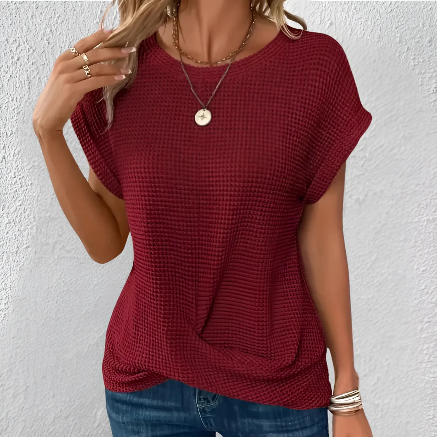 Elara  Sculpted Waffle-Knit Top