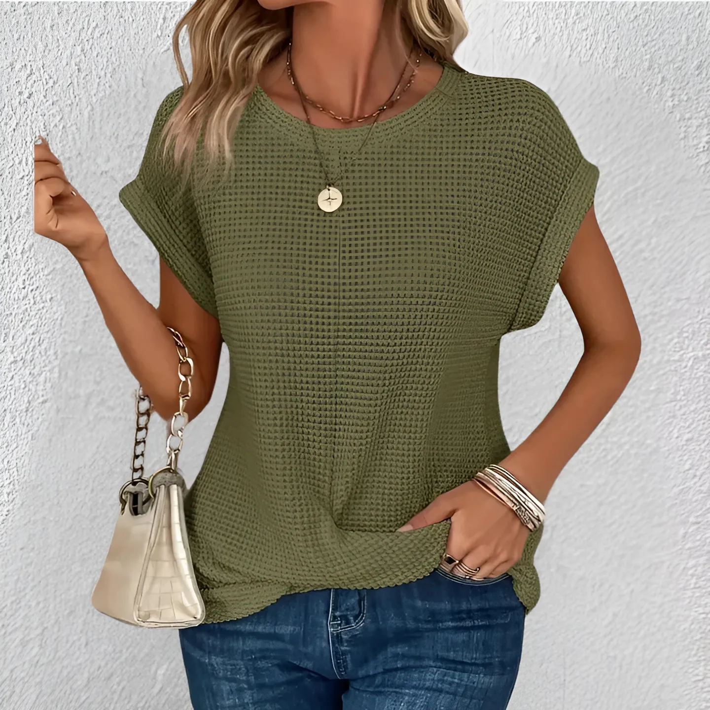 Elara  Sculpted Waffle-Knit Top