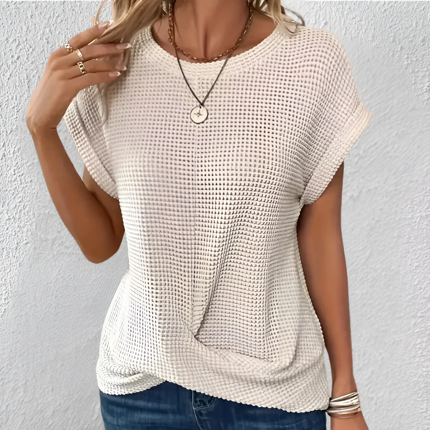 Elara  Sculpted Waffle-Knit Top