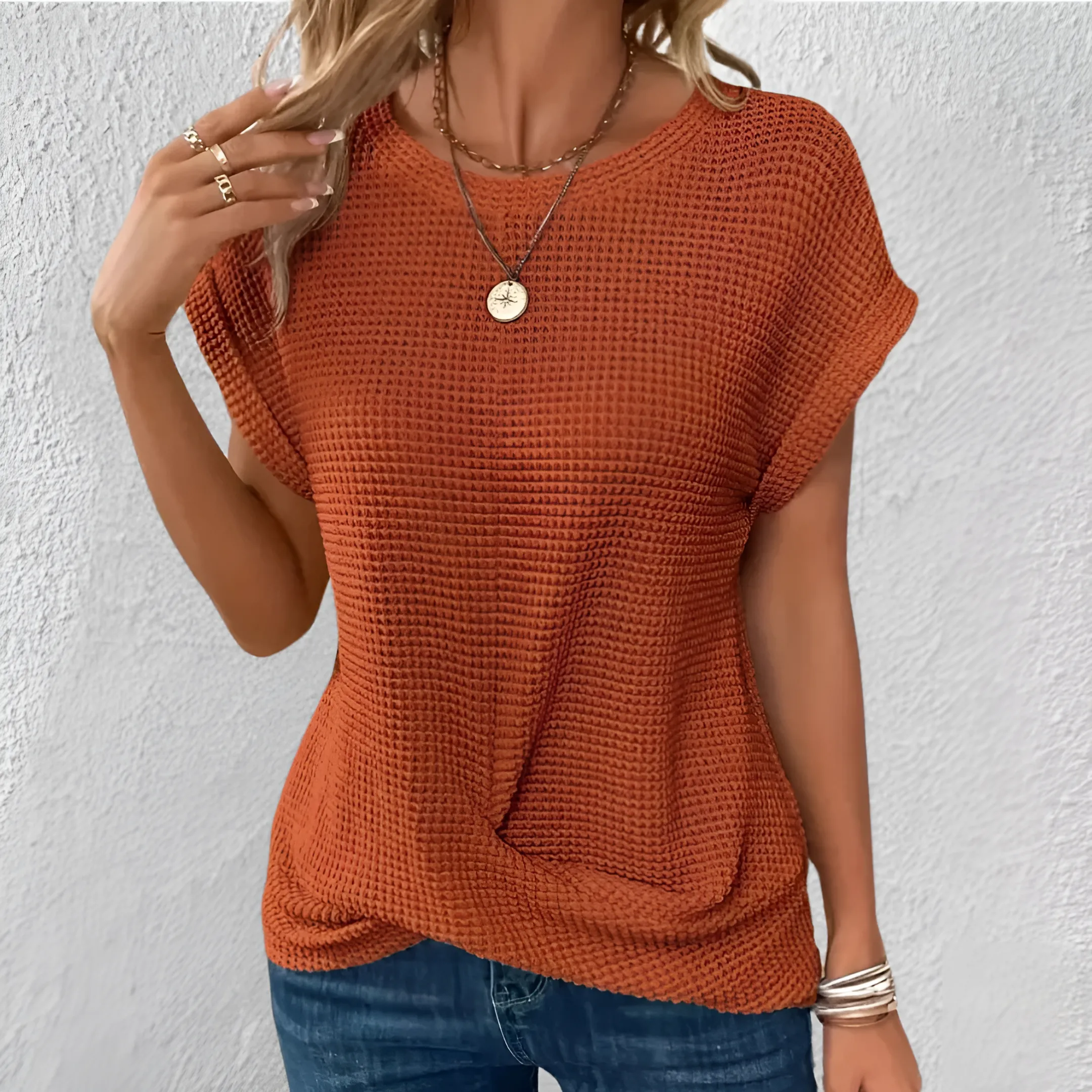 Elara  Sculpted Waffle-Knit Top