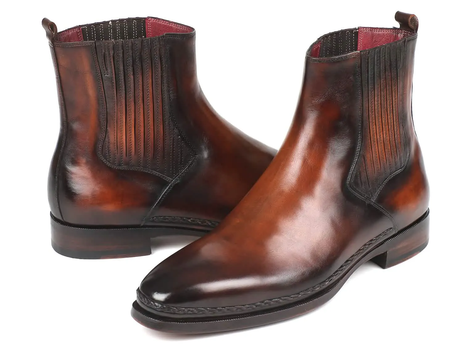 Handcrafted Men's Brown Burnished Leather Chelsea Boots