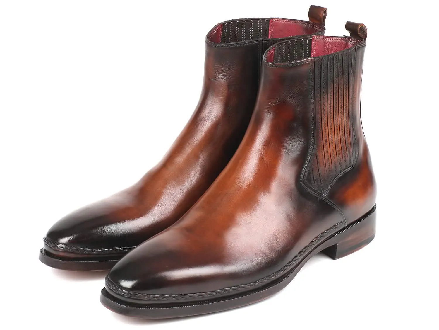 Handcrafted Men's Brown Burnished Leather Chelsea Boots