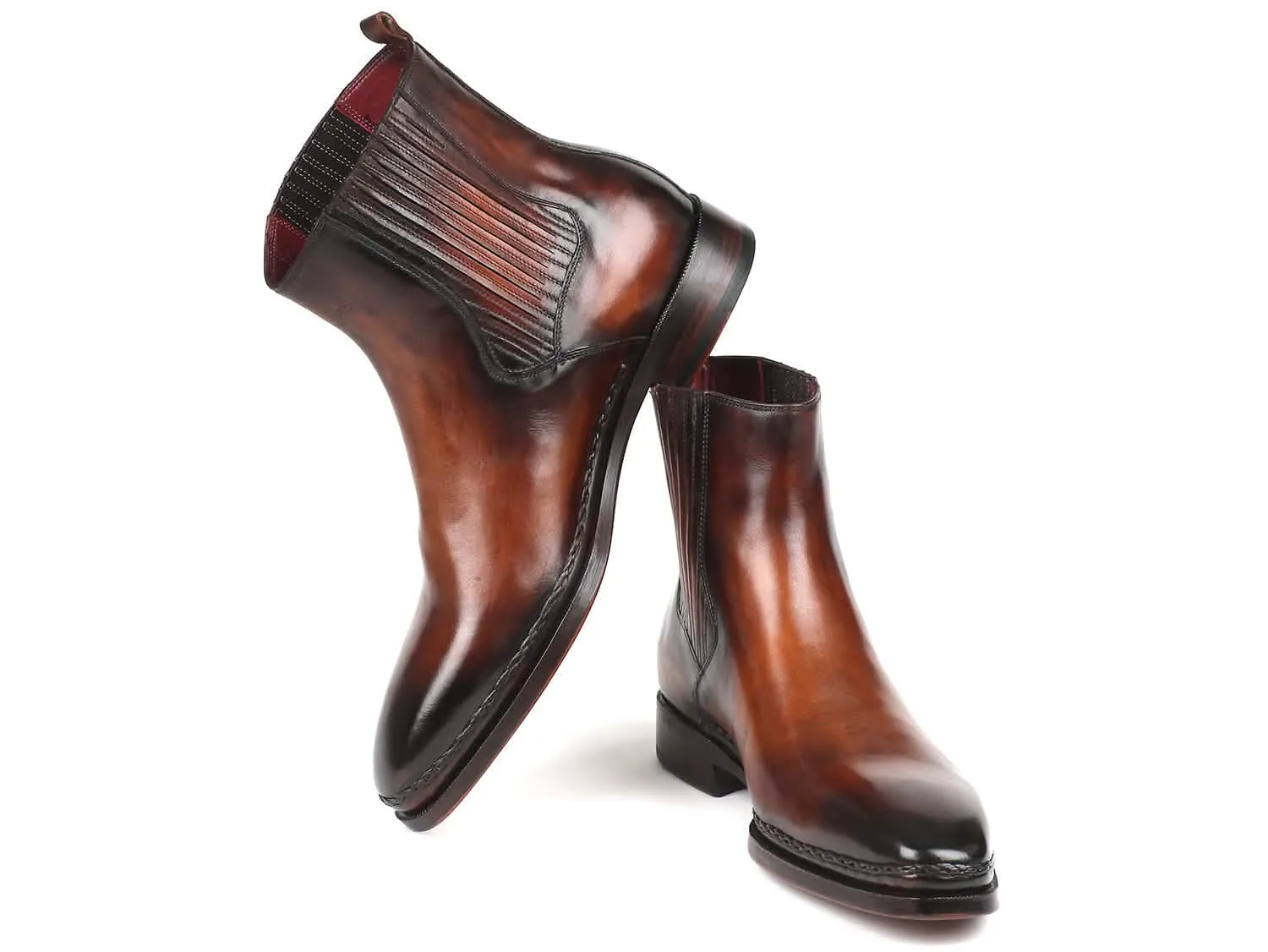 Handcrafted Men's Brown Burnished Leather Chelsea Boots