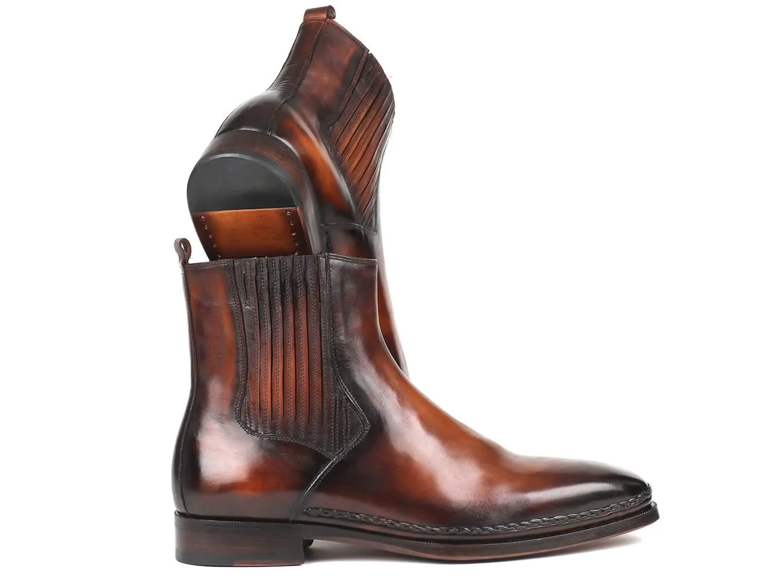 Handcrafted Men's Brown Burnished Leather Chelsea Boots
