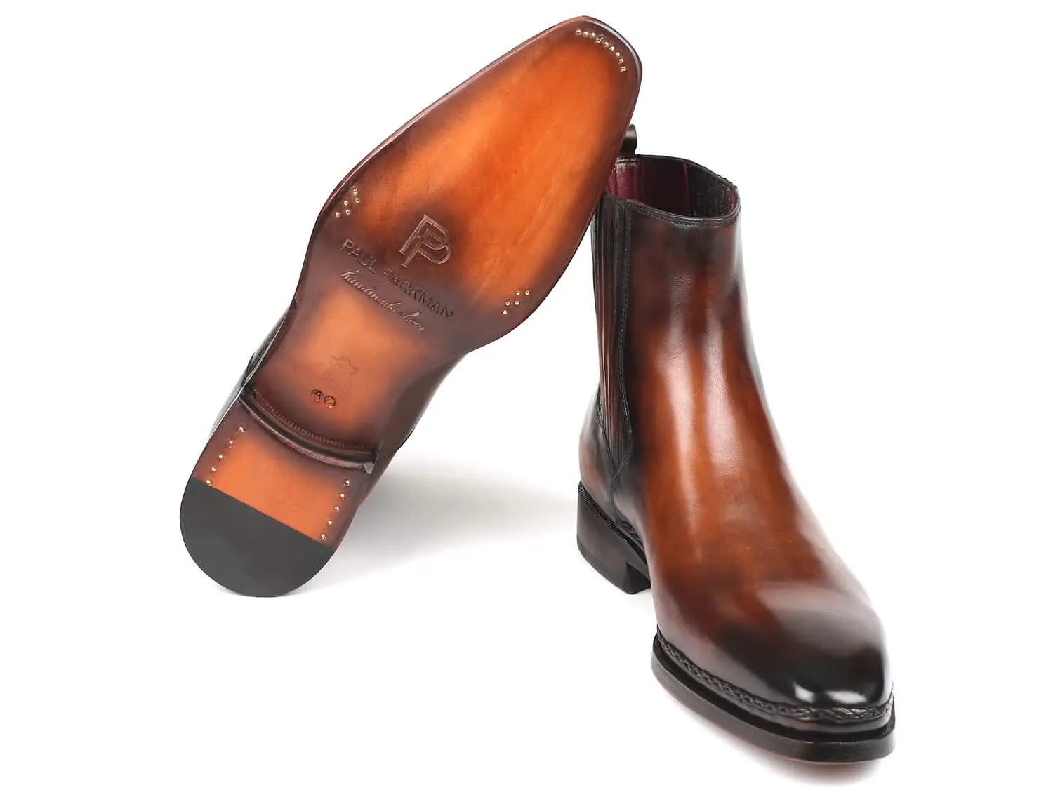 Handcrafted Men's Brown Burnished Leather Chelsea Boots