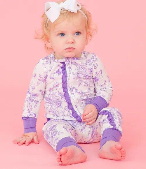 Purple Garden Toile Ruffle One Piece Pajama