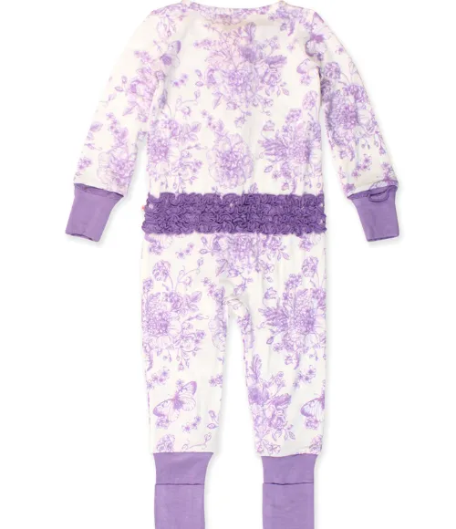 Purple Garden Toile Ruffle One Piece Pajama