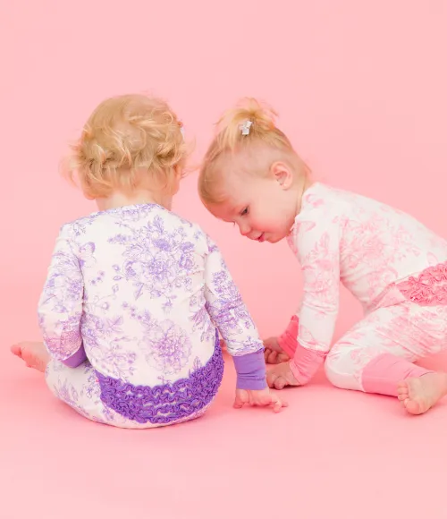 Purple Garden Toile Ruffle One Piece Pajama