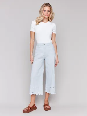 Wide-Leg Cropped Jeans with Scallop Embroidered Hem - Stripes